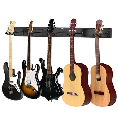 Afbeelding van LEKATO Gitaarhanger voor aan wand 5 gitaren, metalen houder elektrische gitaren met gitaarhaken basgitaar, banjo, mandoline, vioolcello, alle snaarinstrumenten, verstelbare hanger
