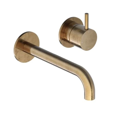 Afbeelding van Hotbath Cobber 2 gats inbouw wastafelkraan 18cm verouderd messing