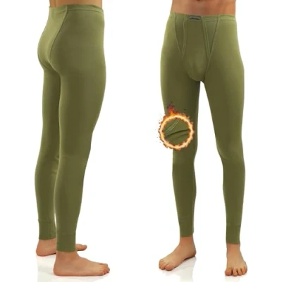 Afbeelding van Sesto Senso Heren Thermische Lange Onderbroek Katoen 100% Warm Lichtgewicht Ondergoed Functionele Leggings Base Layer Bottom, Olijfgroen, M