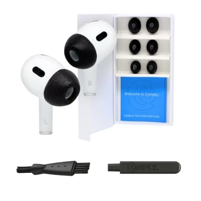 Afbeelding van Comply Schuimrubberen oordopjes, voor Apple AirPods Pro Gen 1 &amp; 2, maat S, opvolger van de Limited Edition 3.0, incl. demontage en reinigingstool, Phantom Black, 3 paar, Made in USA