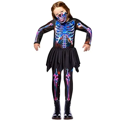 Afbeelding van (PKT) (9908573) Kind Meisjes Neon Skelet Meisje Gerecycled Kostuum (3 4 jr)