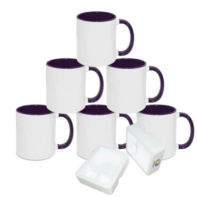 Afbeelding van MR.R 11oz Sublimatie Blank Koffie Mokken,Cup White Mug Cup met paarse Kleur Mok Binnenkant en Handvat,Set van 6