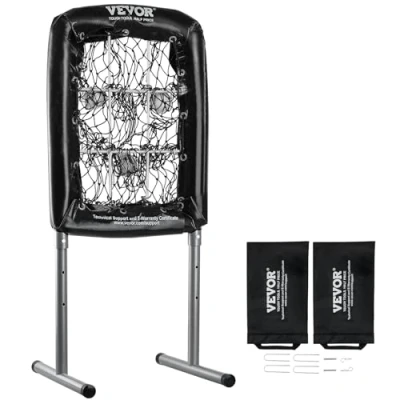 Afbeelding van VEVOR Honkbalnet, 9 gaten, 53,3 x 73,7 cm, softbal honkbaltrainingsapparatuur voor het raken van pitching oefeningen, zwaar belastbare, in hoogte verstelbare trainerhulp met slagzone en 4 grondpalen,