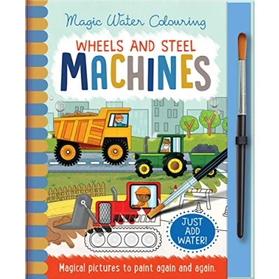 Afbeelding van Wheels and Steel Machines, Mess Free Activity Book (Magic Water Colouring)