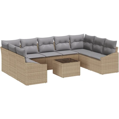 Afbeelding van vidaXL 10 delige Tuin Sofa Set met Kussens Zwarte Poly Rattan