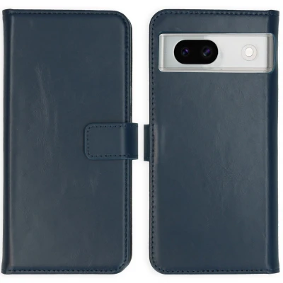 Afbeelding van Google Pixel 8a Hoesje Echt leder Selencia Bookcase Blauw Telefoonhoesje