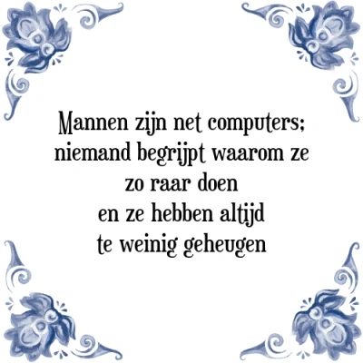 Afbeelding van Mannen zijn net computers; niemand begrijpt waaro Tegeltje + Spreuk