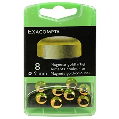 Afbeelding van Exacompta Ref 10912E Kleine ronde magneten 9mm diameter, 120g magnetische kracht goud (Pack van 8) Geschikt voor gebruik op whiteboards, koelkasten of metalen oppervlakken