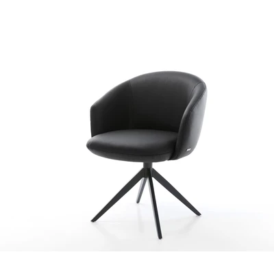 Afbeelding van DELIFE Draaistoel Caja Flex met armleuning echt leer zwart kruisframe breed 360 draaibaar rocker functie pocketveer kern