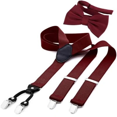 Afbeelding van DonDon herenbretels in Y vorm van 3,5 cm breed, elastisch en verstelbaar, tweedelige set met bijpassende kleur strik 12 x 6 bruin