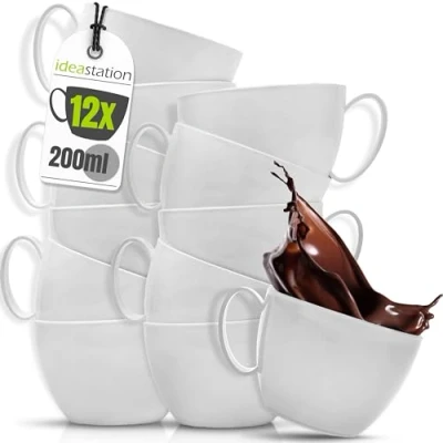 Afbeelding van idea station plastic mokken 12 stuks 200 ml grijs koffiebekers voor kinderen en senioren onbreekbare kleine met handvat