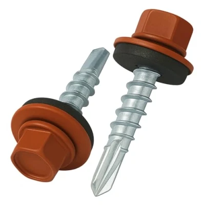 Afbeelding van 4.8 mm x 35 Dakschroeven, Zeskantkop, Zelfborend, Meerkleurig (RAL 8004 Koperbruin) Schroeven Met EPDM Afdichtring, Roestbestendige Verzinkte Geharde schroef (50 Stuk)