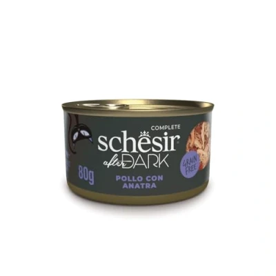 Afbeelding van Schesir After Dark, smaak kip met eend in filets, compleet natvoer voor volwassen katten (blikjes 12 x 80 g)