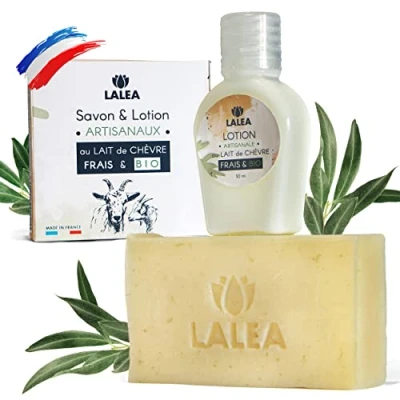 Afbeelding van Geitenmelkzeep en lotion, anti puistjes, acne, biologische gezichtsverzorging, handgemaakt in Frankrijk, geitenmelkmasker vochtinbrengende crème, eczeem, psoriasis, natuurlijke verzorging,