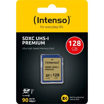 Afbeelding van Intenso SDXC kaart 128GB, Premium, Class 10, U1, UHS I 45MB/s, (W) 10MB/s, blisterverpakking