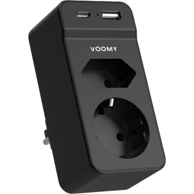 Afbeelding van Voomy Verdeelstekker 1 USB C &amp; A Poort 2 stopcontacten 4000W Zwart