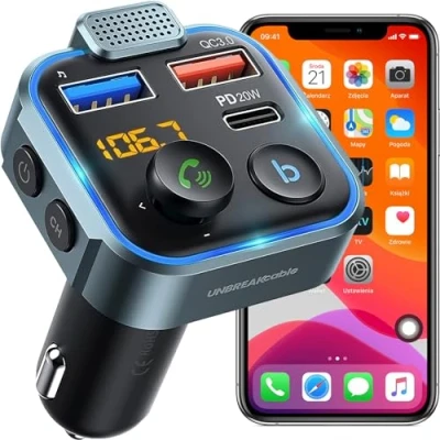 Afbeelding van Retoo FM transmitter Bluetooth 5.0 auto radio, ontvangeradapter, oplader met dubbele USB lading, handsfree, type C QC 3.0 USB, PD 20W, snel opladen blauw omgevingslicht