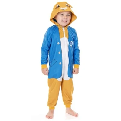 Afbeelding van Peter Rabbit Onesie Kinderen Jongens Meisjes Dierlijk Karakter met 3D Oren Blauwe Pjs Soft Fleece Capuchon rits Movie Book Day Merchandise