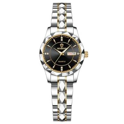Afbeelding van JewelryWe Zakelijke Analoge Quartz Horloges: Mannen Vrouwen Jurk Waterdicht Lichtgevende Datum Kalender Dial Rvs Luxe Multifunctionele Paar Polshorloge, W zilverzwart, Adult