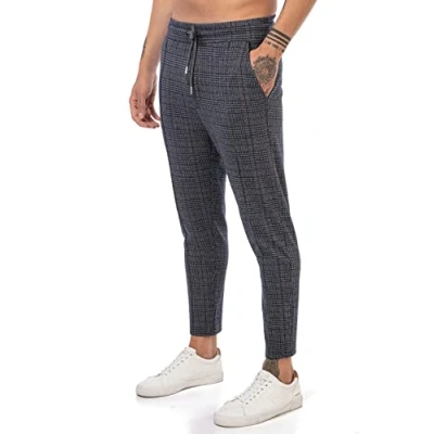 Afbeelding van Redbridge Chino broek voor heren, vrijetijdsbroek, geruit met elastische tailleband, casual, blauw, L