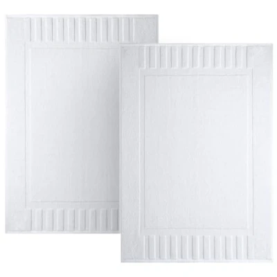 Afbeelding van White Classic 100% ringgesponnen katoenen gestreepte badmatten 56 x 86 cm zeer absorberende en machinewasbare douche badkamer vloerhanddoek wit, 2 stuks
