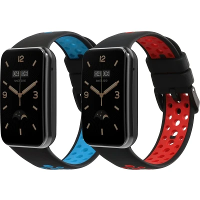 Afbeelding van kwmobile 2x horlogebandjes geschikt voor Xiaomi Mi band 7 Pro bandje Smartwatch bandjes van TPU Activity tracker horloge in zwart / rood blauw
