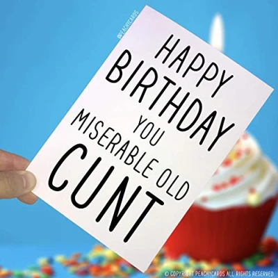 Afbeelding van Verjaardagskaarten, Happy Birthday You Cock Hungry Whore, grappige kaart, wenskaarten, vrienden, beledigende verjaardagskaart PC15