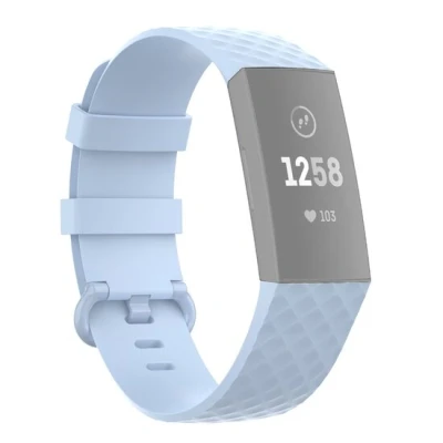 Afbeelding van Fitbit Charge 3 &amp; 4 siliconen diamant pattern bandje Maat: Large Lichtblauw