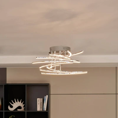 Afbeelding van Lindby LED plafondlamp met dimmer 1licht ijzer, aluminium, kunststof H: 24.5 cm chroom, wit Inclusief lichtbron