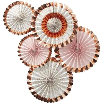 Afbeelding van 5 metallic roségouden rozet decoraties Feestdecoratievoorwerp