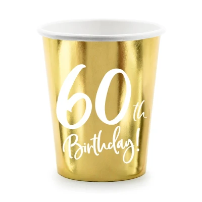 Afbeelding van Partydeco, Wegwerpservies, Papieren bekertjes 60e verjaardag, goud, 220ml (1 pkt / 6 st.) (6 x)