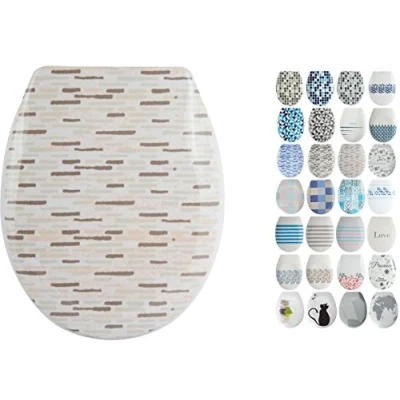 Afbeelding van MSV design wc bril afneembaar, softclose, Fast Fix/snelle bevestiging, bevestiging met druk op de knop, toiletbril deksel &quot;Alentejo&quot; blauw/wit