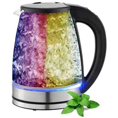 Afbeelding van Waterkoker van glas en roestvrij staal, theekoker, inhoud 1,8 liter, 2200 watt, 100% BPA vrij, warmhoudfunctie, ledverlichting met kleurverandering, temperatuurkeuze, temperatuurinstelling 40 C tot 100