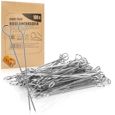 Afbeelding van COM FOUR® 100x rollade naalden van roestvrij staal 11 cm lange vleesspiesjes premium spiesjes in een set (100 stuks naald)