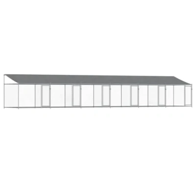 Afbeelding van vidaXL Hondenhok met dak en deuren 12x2x2 m gegalvaniseerd staal grijs