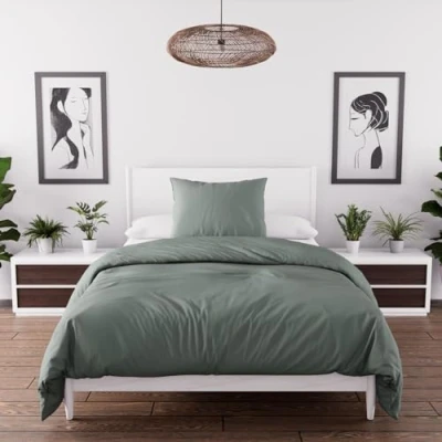 Afbeelding van Intemporel Boheme gewassen microvezel dekbedovertrekset, 140 x 200 cm, kakigroen