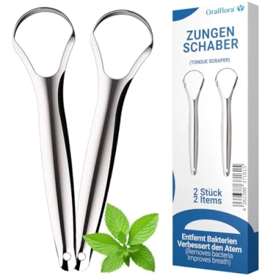 Afbeelding van 2 x tongschraper set van 100% chirurgisch roestvrij staal, tongreiniger voor volwassenen en kinderen, vermindert slechte adem, verbetert je mondhygiëne met hygiënische zegel