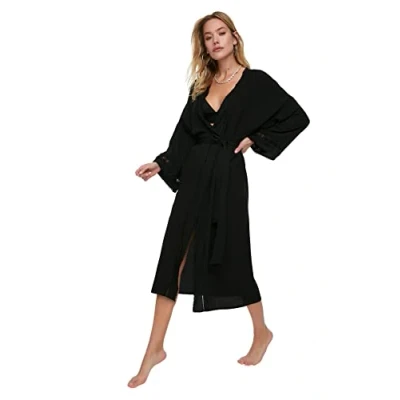 Afbeelding van Trendyol Zwarte Riem Geweven Lint Accessoire Midi Strand Kimono &amp; Kaftan Tbess21Km0008