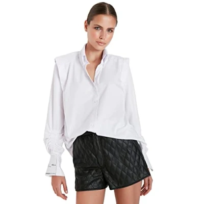 Afbeelding van Trendyol X Sagaza Studio Lichtblauw Geweven Poplin Overhemd Met Ruches En Tpraw22Go1191