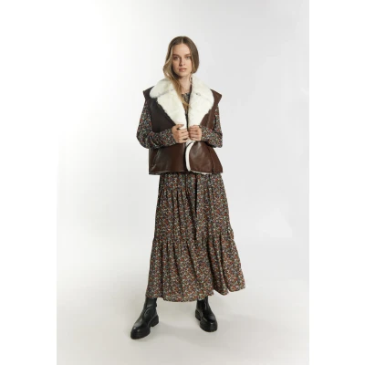Afbeelding van DREIMASTER Vintage Dames Leren Vest XL / Bruin 100% Lamsleer