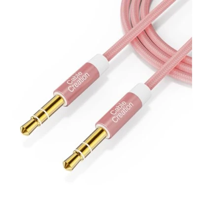 Afbeelding van CableCreation 3,5 mm aux kabel, stereo audiokabel (mannelijk naar mannelijk), jack kabel compatibel met iPhone, auto, hoofdtelefoon, tablets, Priva III enz. 0,9 m/3 ft, rosé goud