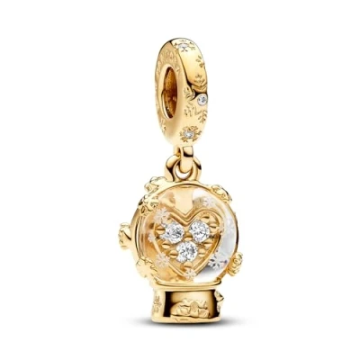 Afbeelding van Pandora 762825C01 Heart Snowflake Snow Globe Hangende Bedel Bedels horloge Goudkleur