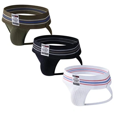 Afbeelding van JOCKMAIL 3 Stks/Pack Mens Jock Strap Slip Atletische Jockstrap Sport Ondergoed Supporter, Zwart+wit+amy Groen, M