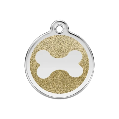 Afbeelding van Bone Gold glitter hondenpenning medium/gemiddeld dia. 3 cm RedDingo