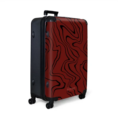 Afbeelding van NoBoringSuitcases.com® Koffer groot Reiskoffer lichtgewicht Rode achtergrond met abstracte zwarte lijnen Rolkoffer 4 wielen Grote trolley XL 98 liter bagage