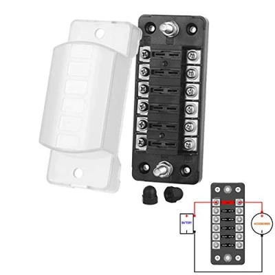 Afbeelding van Jtron 6 weg auto zekeringkast voor ATO/ATC 1 20 A zekering DC 32 V M5 schroefconnector zekeringhouder met boot marine SUV (6 Way No negatief)