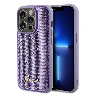 Afbeelding van Guess Sequins Script Logo Back Case Geschikt voor Apple iPhone 15 Pro Max (6.7&quot;) Paars