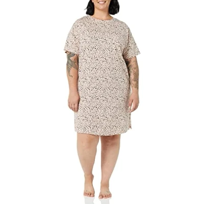 Afbeelding van Amazon Essentials Dames gebreide jersey slaap tee nachthemd (verkrijgbaar in grote maten), ivoor luipaard, groot