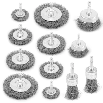 Afbeelding van 12 delige draadborstelboormachine, 6 mm draadborstel, accuschroevendraaierset, stalen borstel, accuschroevendraaier voor het verwijderen van roest/corrosie/verf, metalen slijpopzetstuk