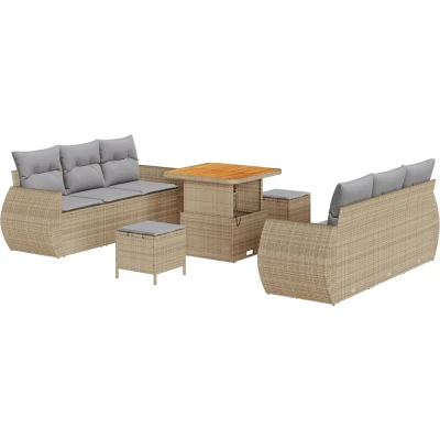 Afbeelding van vidaXL 9 delige Tuin Sofa Set met Kussens Beige Poly Rattan Acacia